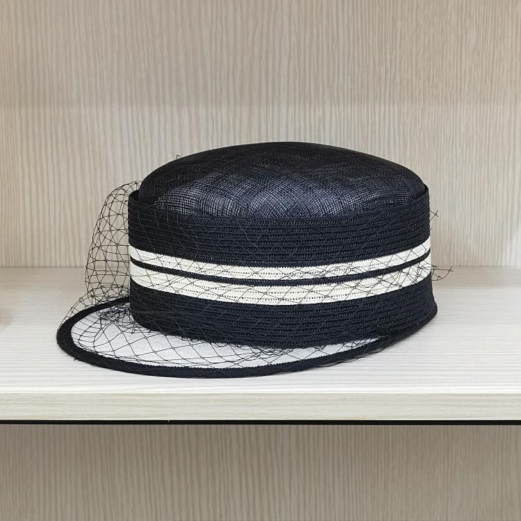 

Luxury Designer Fascinator Sun Hat Mesh Summer Hat for Women Elegant Lady Straw Sun Cap Flat Top Sinamay Military Cap Travel Hat чорний