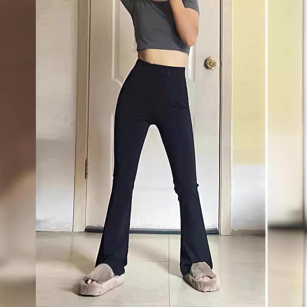 Women's High-Waist Flared Slim Pants - Plus Size, Stretch, Spring/Summer, Black