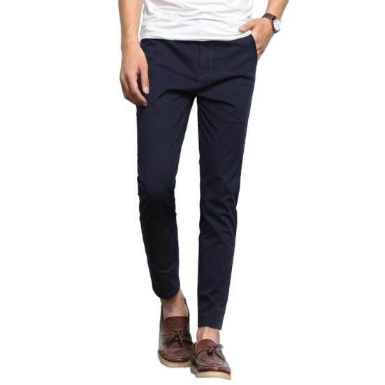 

Men Casual Solid Color Elastic Pockets Thin Long Straight Trousers Suit Pants 34 темно-синий