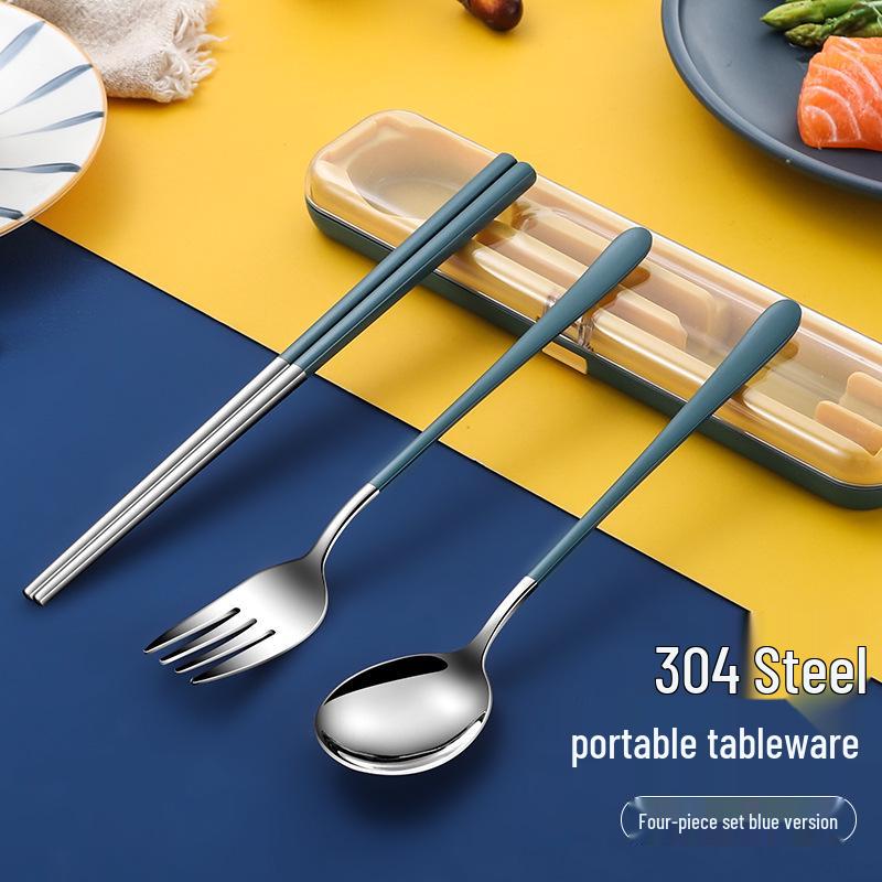 In-Stock Stainless Steel Portable Cutlery Set: Travel Flip-Top Case with Fork, Spoon, and Chopsticks