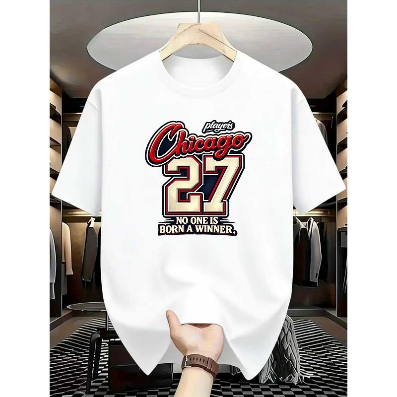 Europäische Größe Herren Sportliches Print-Kurzarm-T-Shirt | Lässig, Lockerer Schnitt, Mittlere Dehnbarkeit, Rundhalsausschnitt, Ganzjahreskleidung