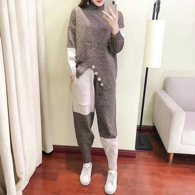 2 pièces/ensemble deux pièces ensemble pull pull survêtement femmes ourlet irrégulier pull + taille haute tricot pantalon 2 pièces ensemble femmes tenues d'hiver