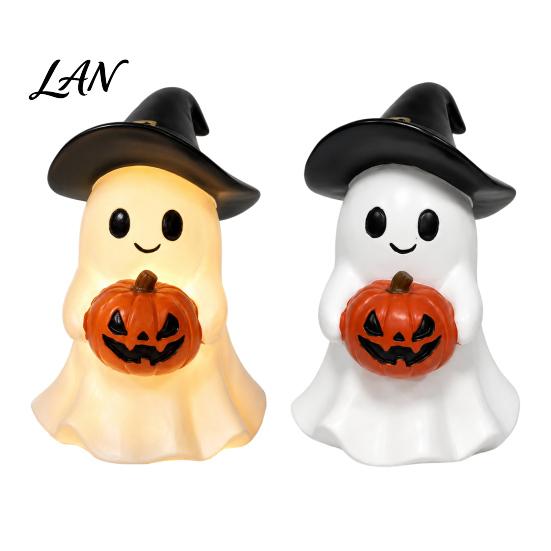 Halloween Ghost Figurine Figurine, Cute Resin Holding Pumpkin Healing Room Accessory Statue for Desk Tabletop Indoor Home Decor Whimsical