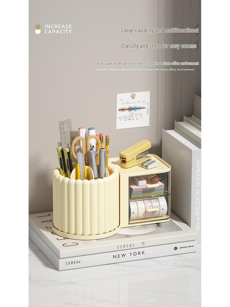 Rotating Light Luxury Skincare Organizer with Pen Holder