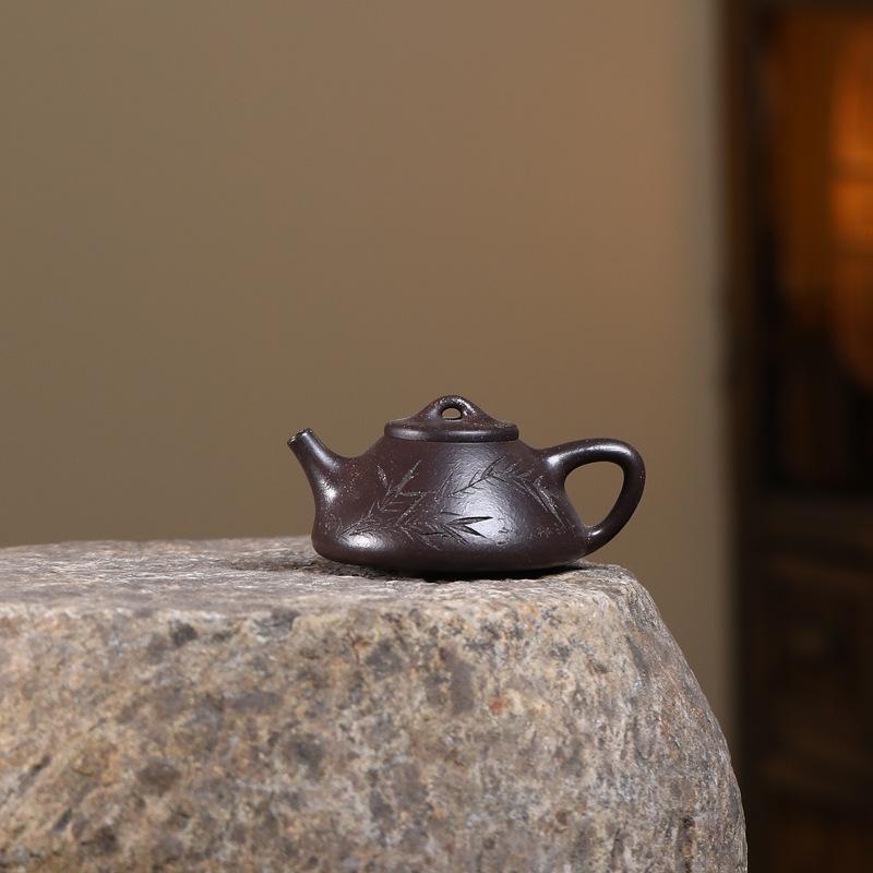 

150ml Ancient Yixing Purple Clay Teapots Handmade Stone Scoop Pot Raw Ore Black Gold Mud Kettle Zisha Tea Set Craft Supplies Cha