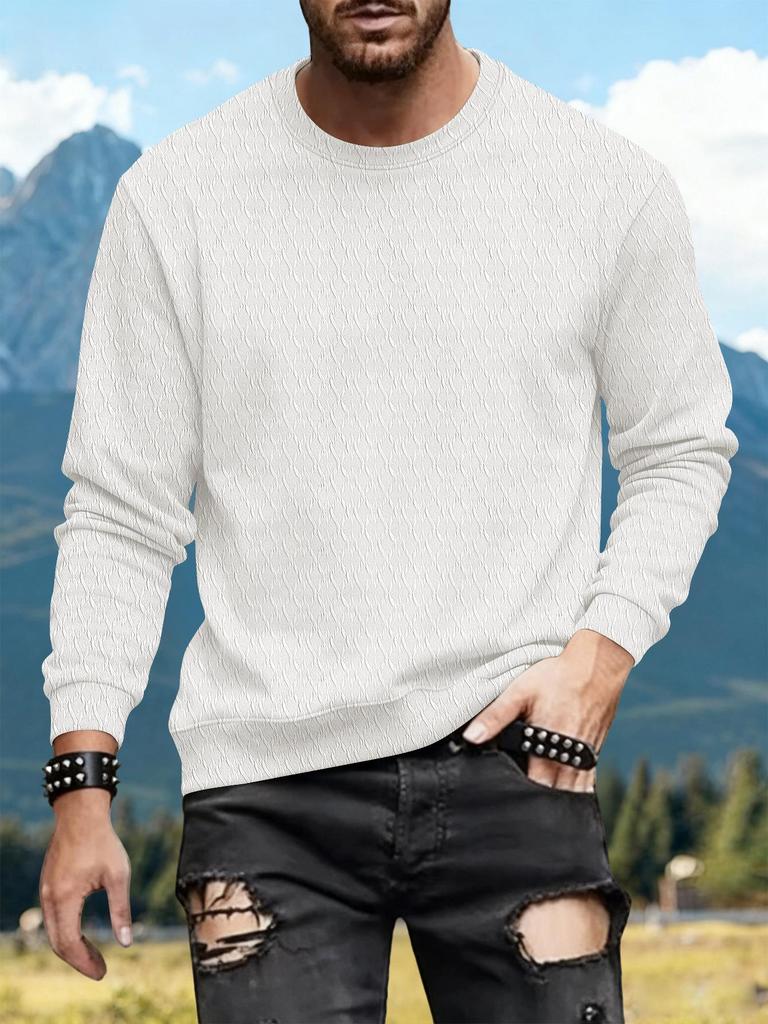 Herren 2025 Gestricktes Jacquard-Baumwoll-Rundhals-Sweatshirt - Langarm, Lockere Passform, Vielseitiges Lässiges Basis-Shirt