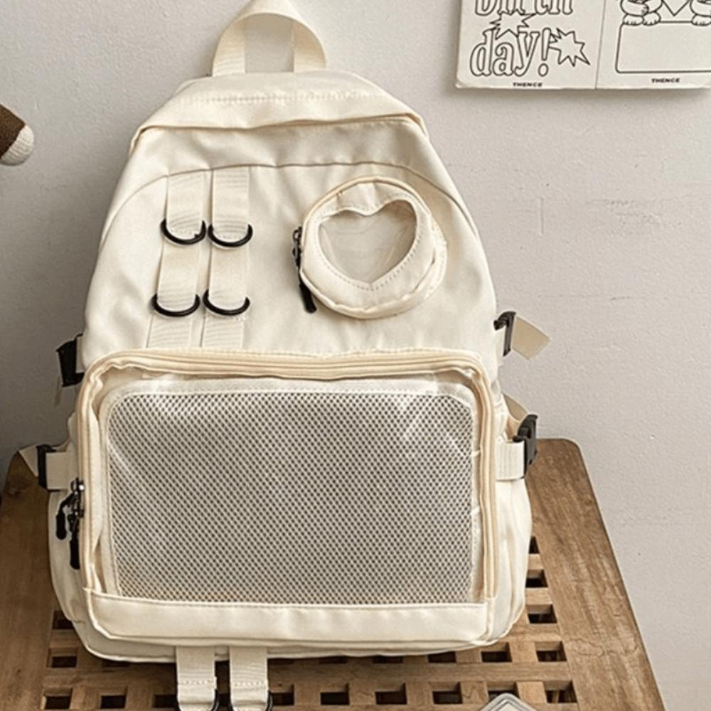 

Многокарманный прозрачный рюкзак сетчатый школьный рюкзак простой студенческий рюкзак подарки бежевый