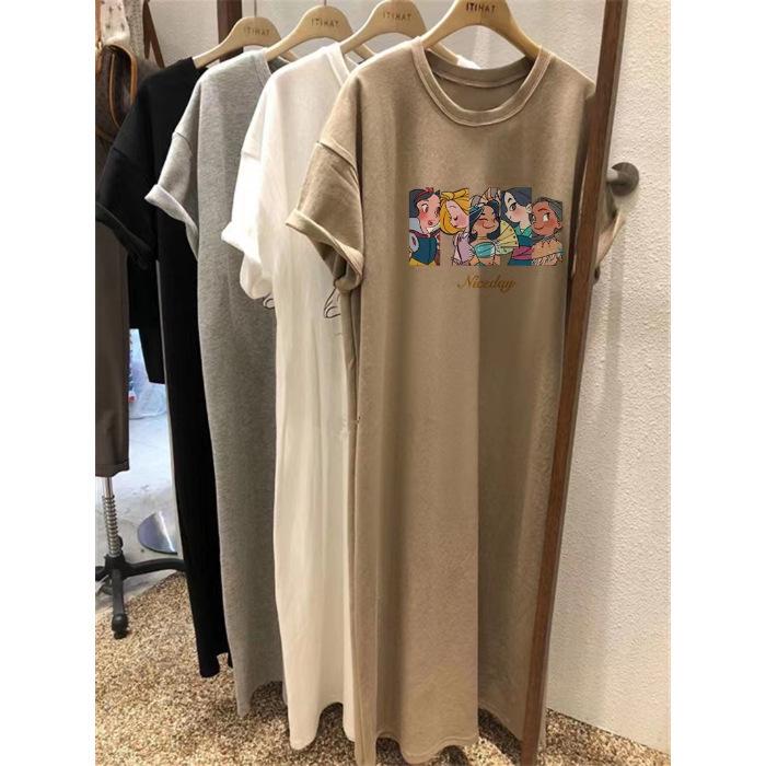 

Summer 2025 Women s Mid-Length Over-the-Knee Short-Sleeve T-Shirt Dress M хаки