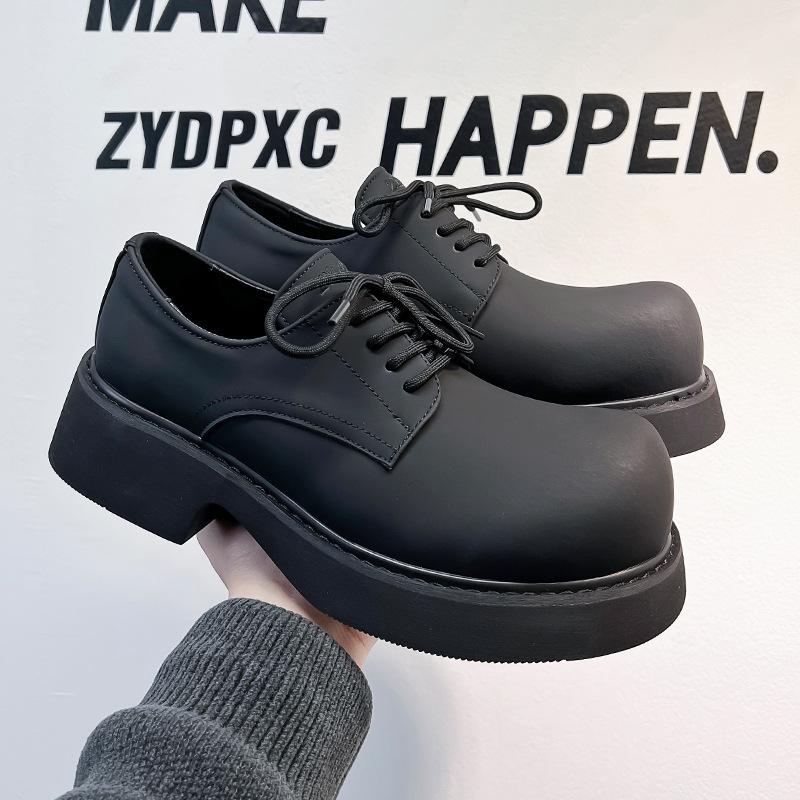 Leather shoes men's platform casual big head derby shoes men's high-end black wedding groom shoes 1255-A