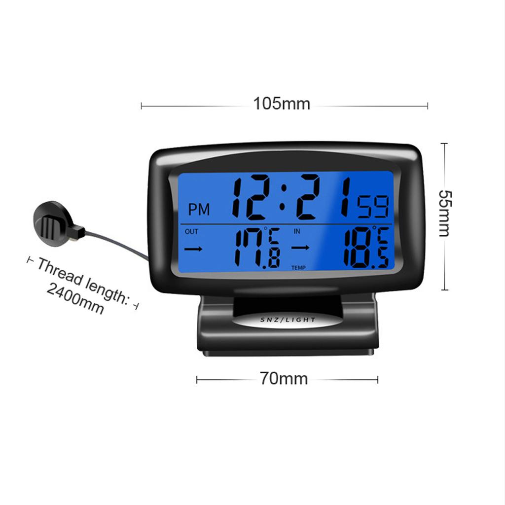 Ceas Auto Termometru 2 în 1 Ceas Digital și Termometru cu Afișaj LCD Iluminat din Spate Comutare 12H 24H pentru
