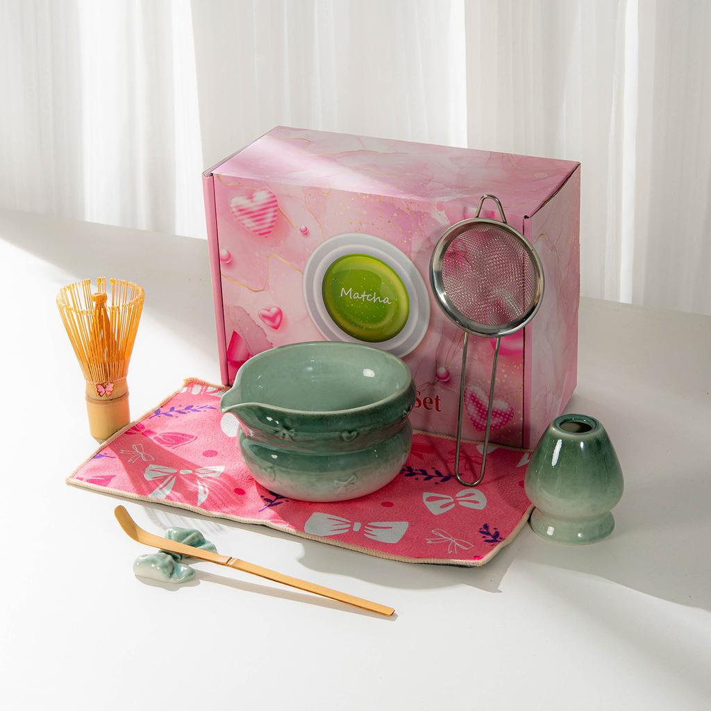 Japanese Matcha Set With Bow Pattern, Matcha Whisking Tools, Tea Set Accessories, Multiple Styles Available, Gift