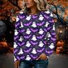 Women's Flannel Long Sleeve Top with Halloween Print Neck Pullover Shirt