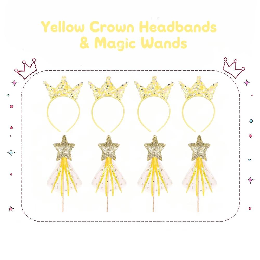 8-48Pcs Glitter Star Magic Wand Fairy Wand Tassel Glitter Sequins Princess Crowns Headband for Kids Birthday Party Gifts Wedding