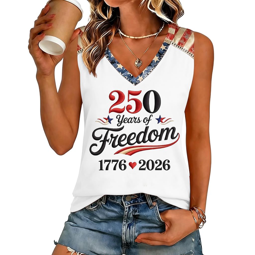Women’s V Neck Sleeveless Casual Independence Day Butterfly Print Top Patriotic Holiday Tank Shirt for Summer Outings