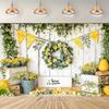2D plan view, 1 lemonade stand background, decorated with spring flower patterns - yellow