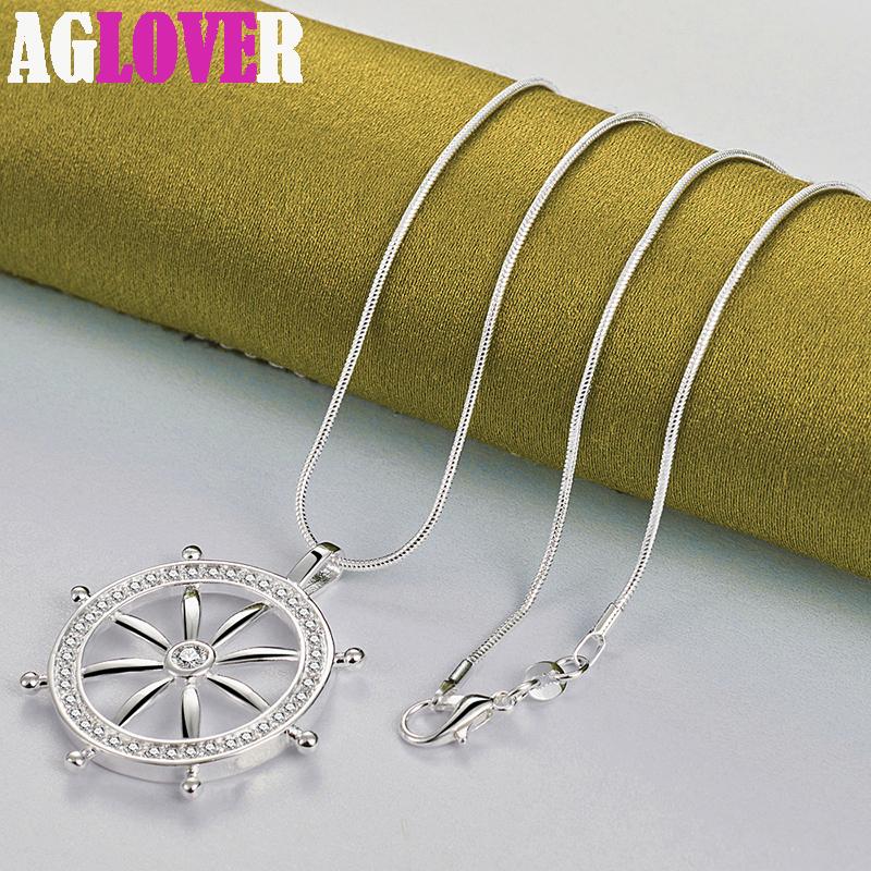 925 Sterling Silver AAA Zircon Round Pendant Necklace Jewelry