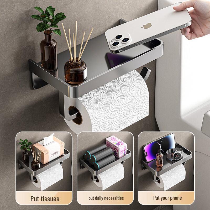 Wall-Mounted Toilet Paper Holder with Shelf