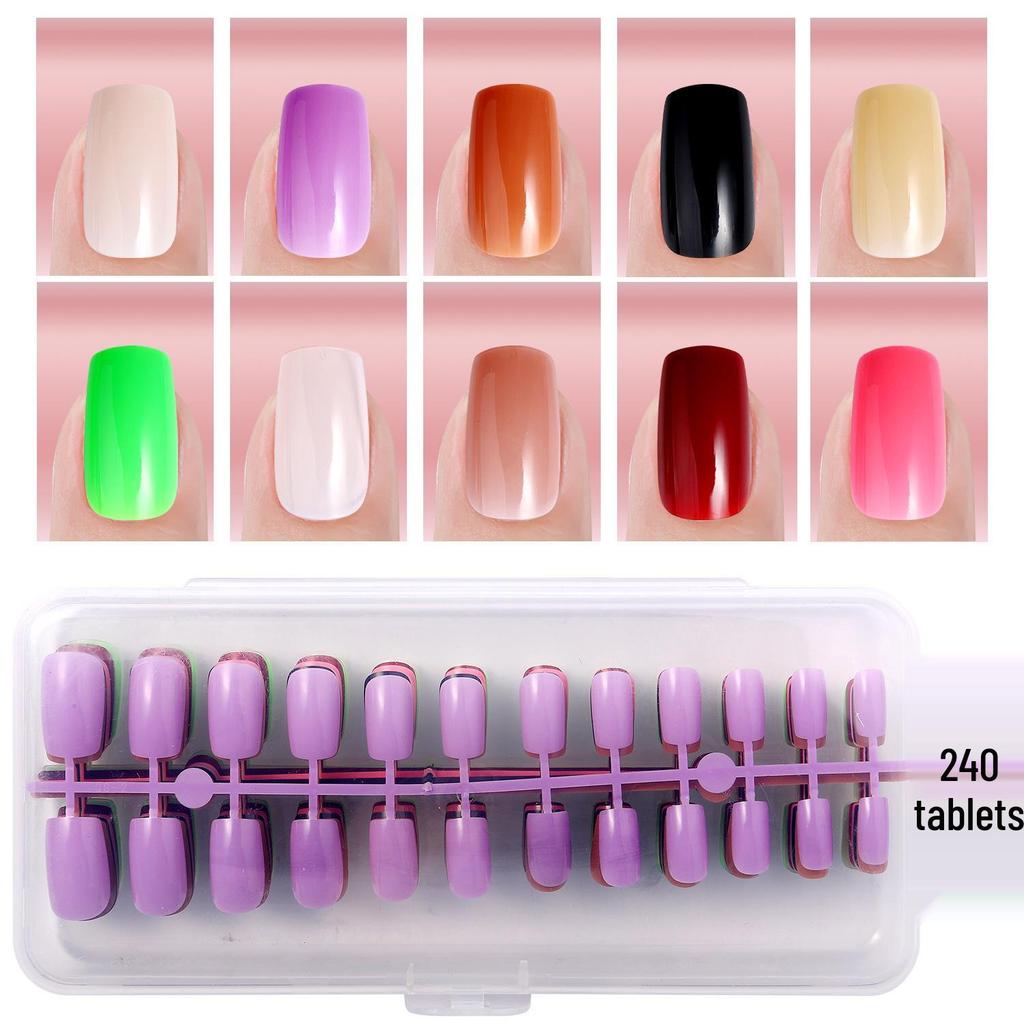 Colored Glitter Nail Art Tips - 240-Piece Set with Various Styles and Multiple Colors, Boxed Fake Fingernail Stickers
