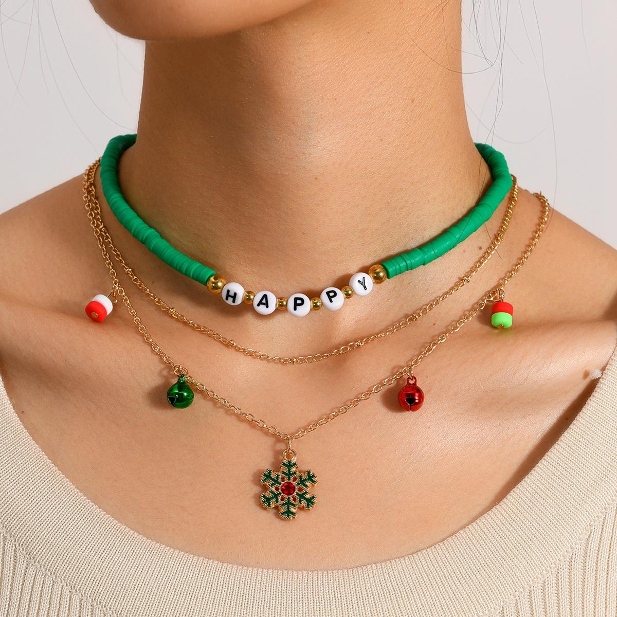 

Рождественский цветной наборный бисерный шейный цепочка для женщин, модное индивидуальное универсальное ожерелье
