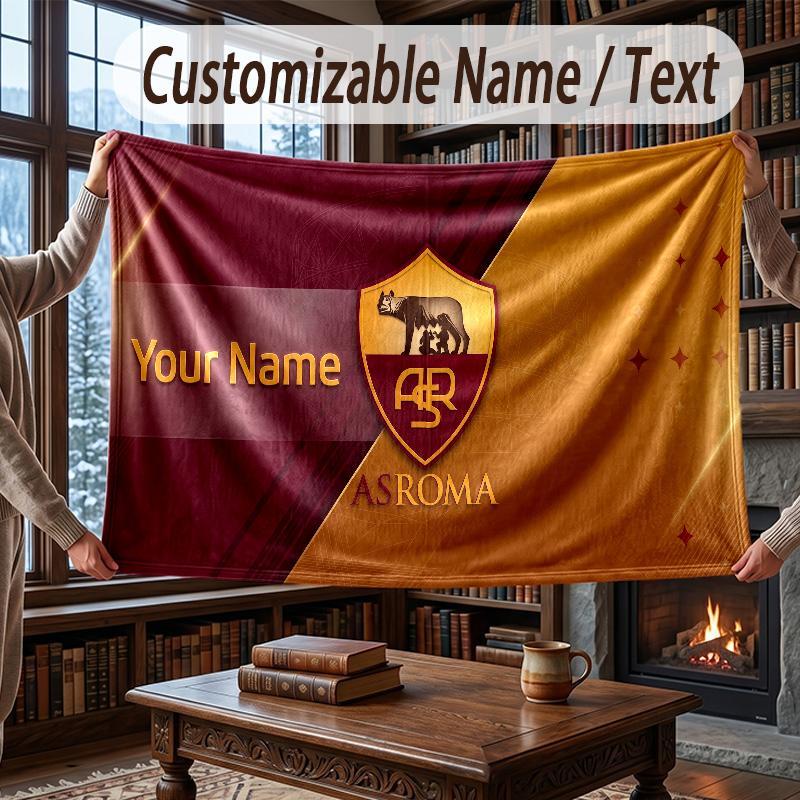 Custom Name Flannel Throw Blanket AS Roma FC Pattern Warm Home Decoration
