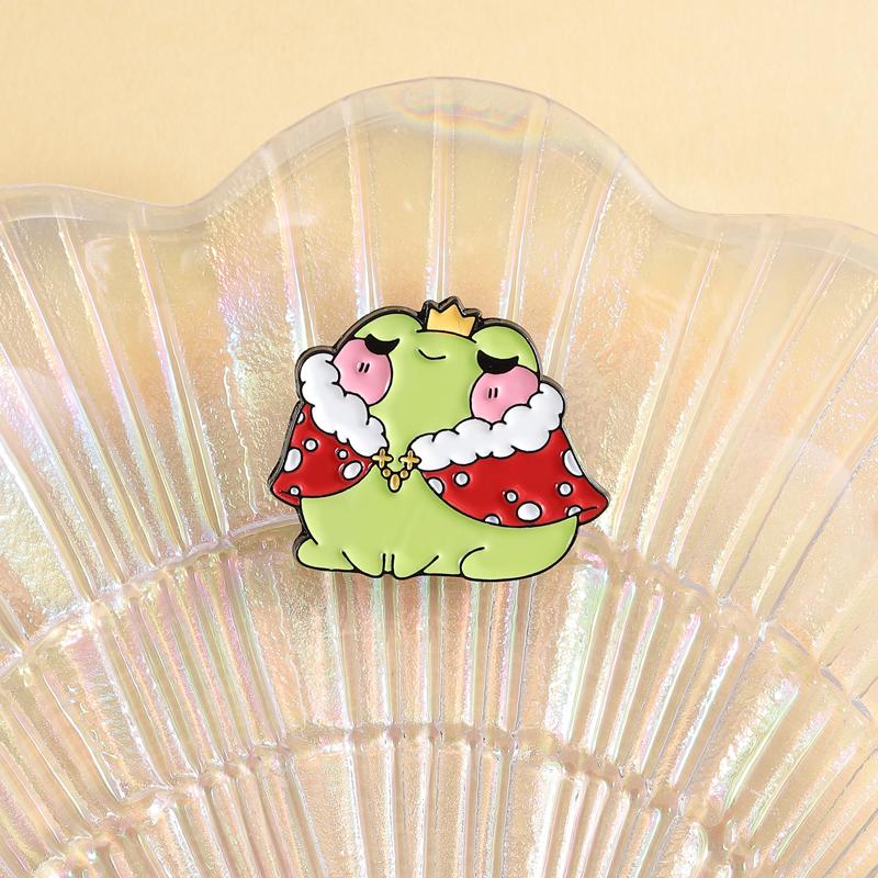 Cute Frogs Princess Enamel Pins Strawberry Mushroom Bookworm Brooches Lapel Badge Cartoon Froggy Jewelry Gift for Friends