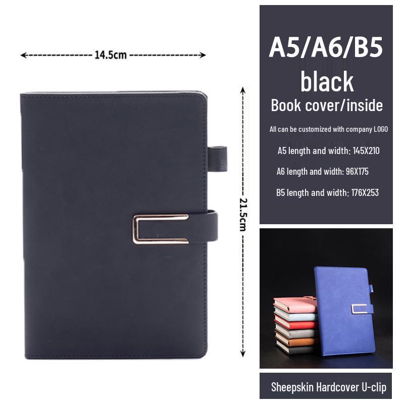 A5 Sheepskin U-Clip High-End Business Notebook with Customizable Logo and Retro PU Style.