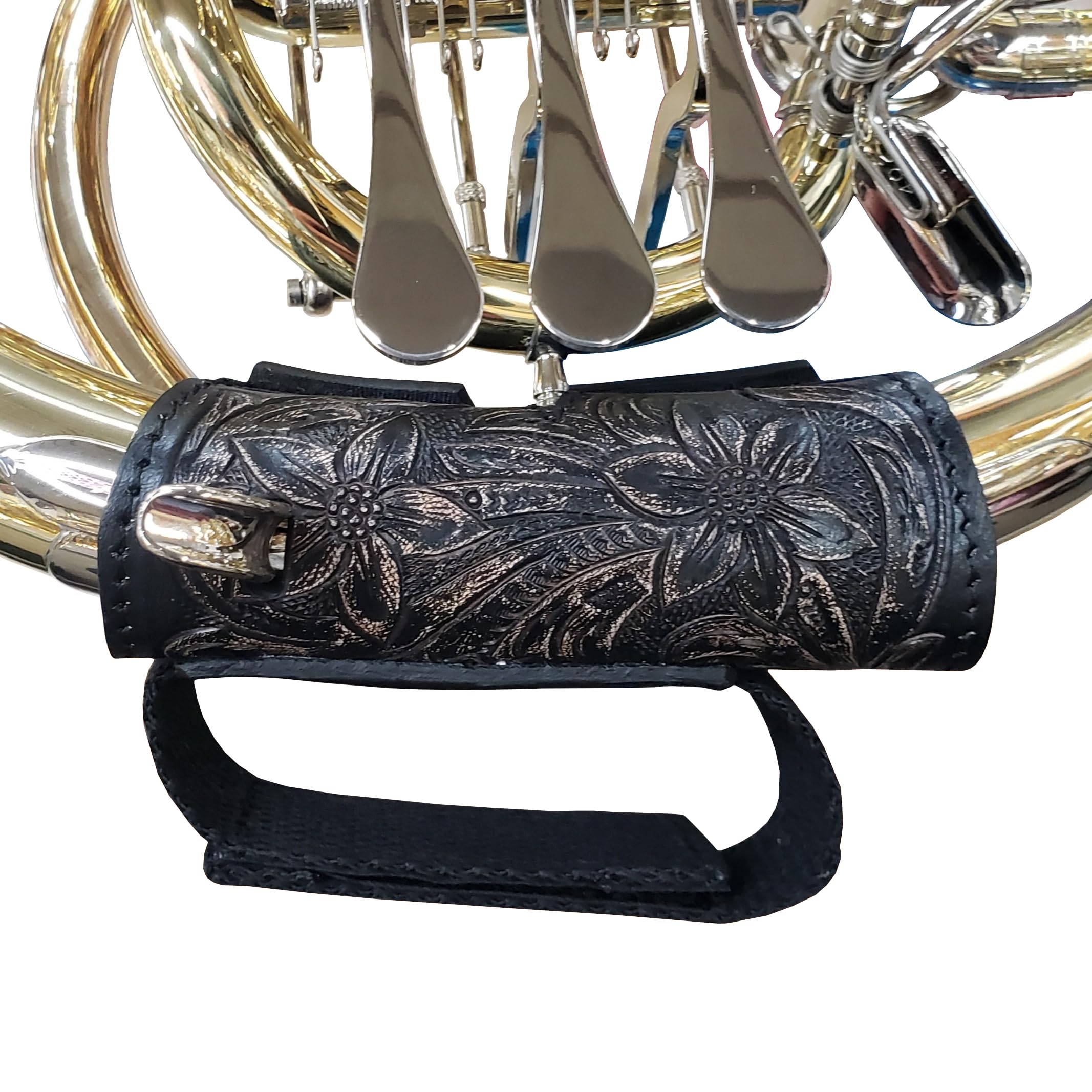 

MooNSIC French Horn Handguard with Strap, Genuine Leather (Carved Black)