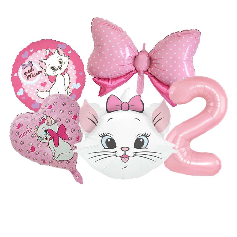 5pcs Marie Cat Bow Balloons Pink Girls Birthday Party Balloons Decoration Cartoon Marie Cat Animal Pet Balloon Baby Shower Decor
