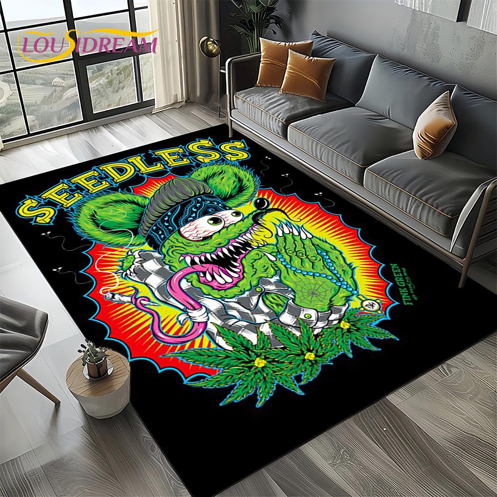 RF Funny Rat Fink Cartoon Motorcycle Sign Carpet Rug for Living Room Bedroom Home Sofa Decoration,Area Rug Non-slip Floor Mat