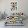 Colorful Vehicle Pattern Decor Set Bedding Set with 1 Duvet Cover 2 Pillowcases Single Double King Queen, Gift