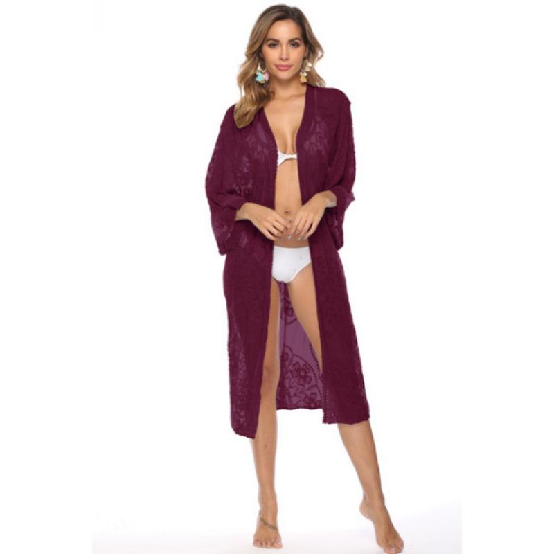 Women's Lace Mesh Bikini Outer Cardigan Plus Size Holiday Style Beach Cover Up Sun Shirt