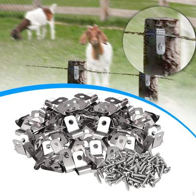 100x Wire Fence Clips Clamps Easy To Install Aluminum with Screws Fencing Mounting for