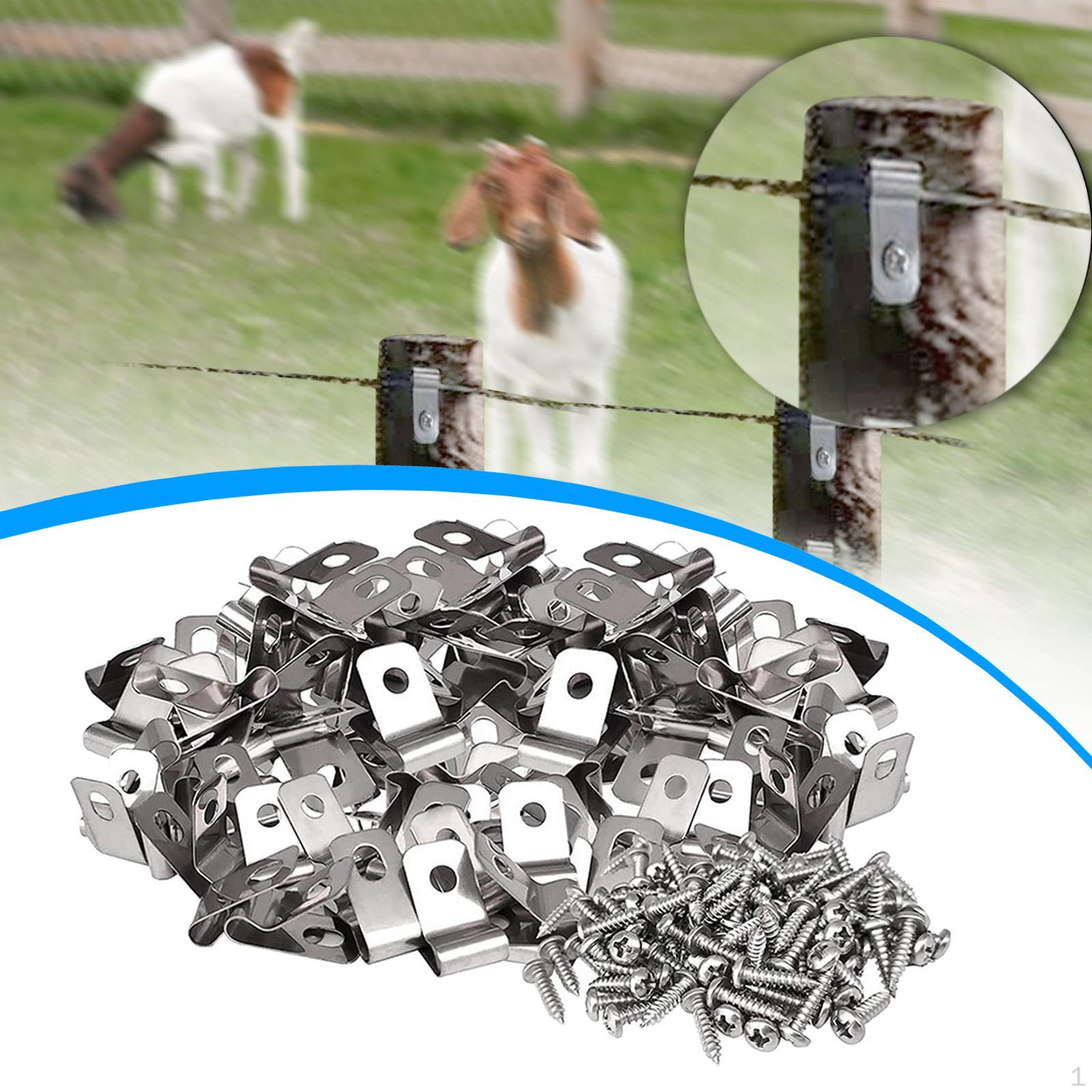 

100x Wire Fence Clips Clamps Easy to Install Aluminum with Screws Fencing Mounting for