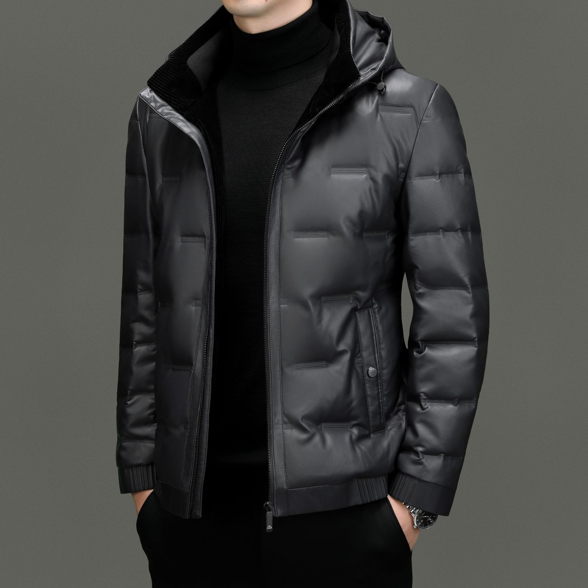 

Зимняя куртка из натуральной кожи, мужская куртка с капюшоном большого размера, куртка из овчины, повседневная кожаная куртка для папы 3XL