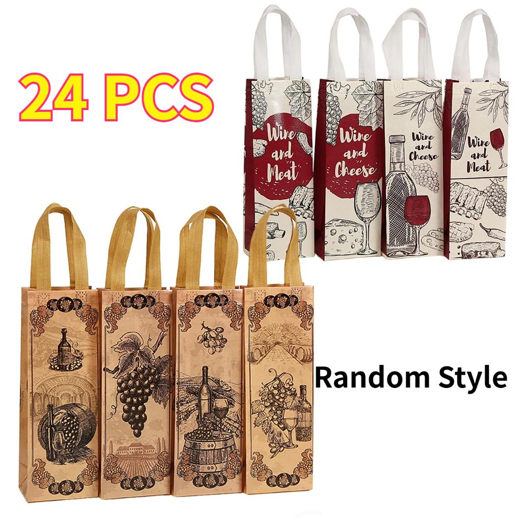 6/12/24 PCS Elegant Wine Gift Bags – Printed Non-Woven Totes with Handles for Wine Champagne Liquor Bottle Carrier for Parties
