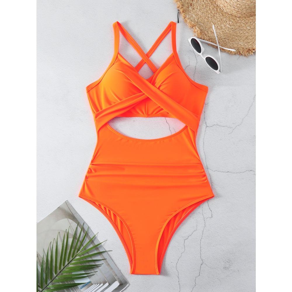 One-piece Swimwear Female Sexy Cross-cut Tight European and American Backless Swimsuit