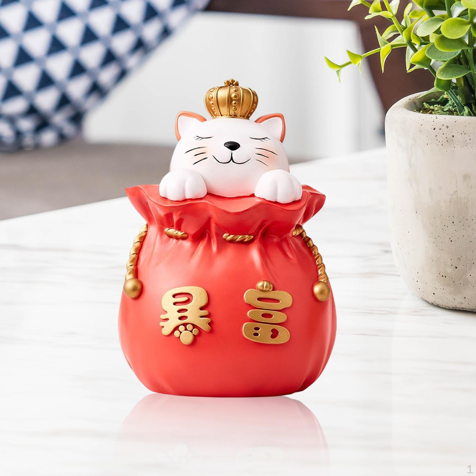 

Cat Money Bank Statue Figurine Container for Home Desktop Decoration червоний