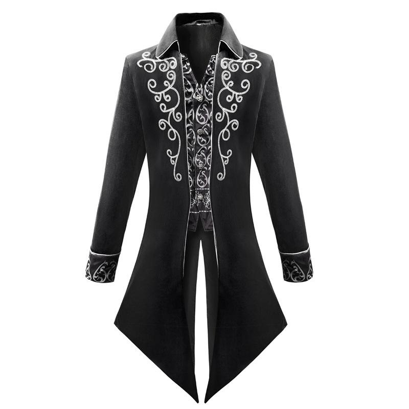 Halloween Men Gothic Victorian Jacket Vintage Velvet Medieval Frock Coat Renaissance Costume