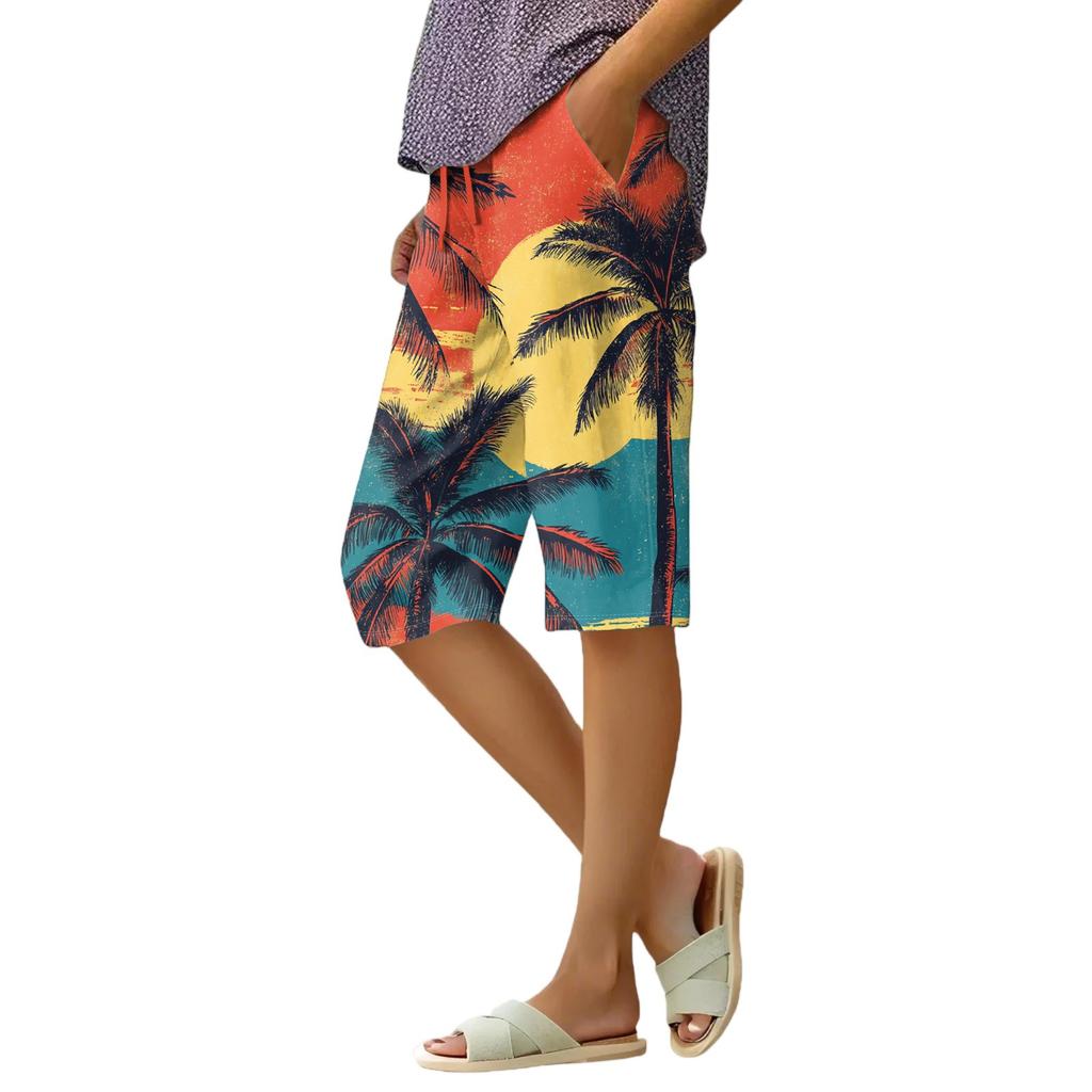 Women's Summer Elasticated Tie Waist Floral Cotton & Linen Loose Shorts