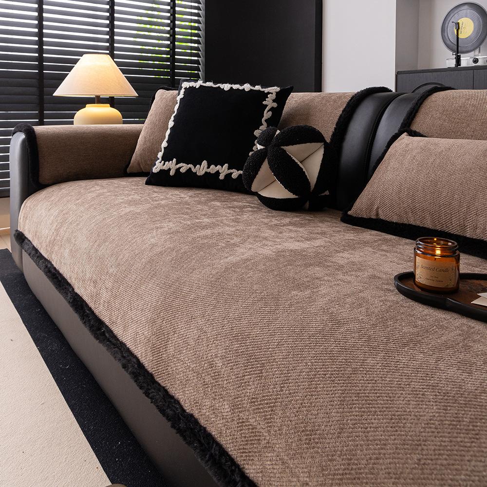 Plush Edge  New Sofa Cushion, Universal In All Seasons, Light Luxury, High-End Sense, Anti-Cat Scratch, Non-Slip Cover, Cloth Towel Cover