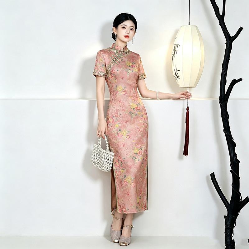 Short-sleeved mother, national style, new Chinese style, daily Suzhou long cheongsam, improved young 1011 new women's high sense
