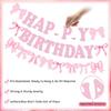 Bow Happy Birthday Banner, Pre-Strung Pink Bows Garland for Women Girls Bow Birthday Party Decorations, Bow Party Decor