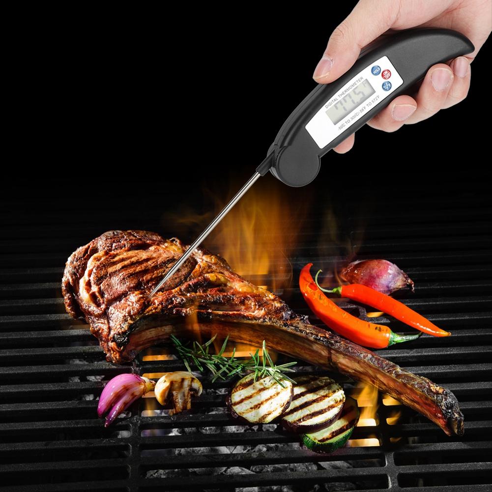 Folding Waterproof LCD Digital BBQ Grill Thermometer Kitchen Cooking Food ThermometerBlack