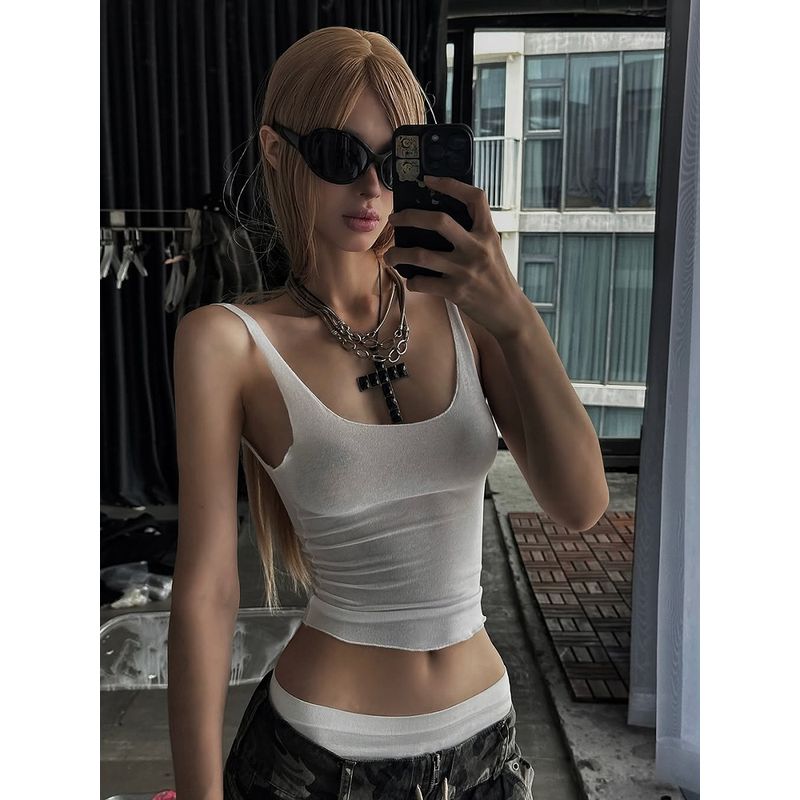 Kkx American Street Sexy Style Pure Color Personality Slim Fit Sexy Short U-Neck Vest Women's Inner Top