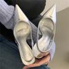 Eilyken Spring Silvery Fashion Soft Leather Pumps Women Pointed Toe Low Heels Comfortable Wedding Sandals Prom Party Shoes Size: 40