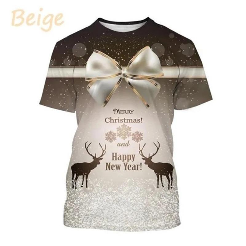 

Футболка с надписью «С Новым годом» на 3D-принте для мужчин Woemn Personality Festival Новогодние футболки Повседневные футболки большого размера Уличная одежда 4XL