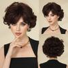 Dark Brown Synthetic Hair Short Curly Wig with Side Bangs Heat Resistant Wig for Black Women Mommy Wigs Daily Casual