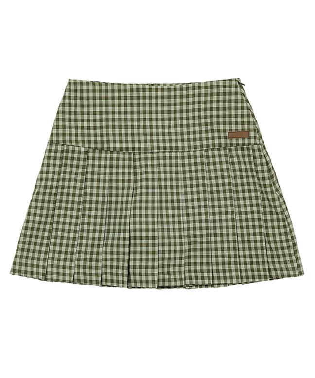 Leoninghai Check Pleated Mini Skirt [Green]