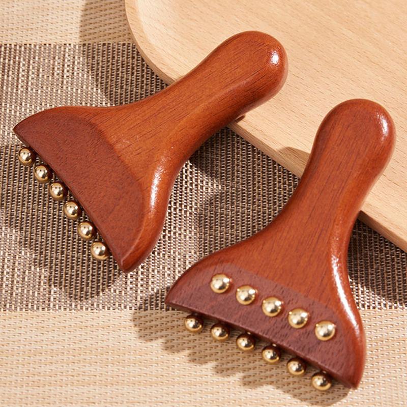 Wood Brass Gold Bead Facial Lifting Tool Cheek Beauty Massage Gua Sha Lymphatic Drainage Massager Trigger Point Relaxation