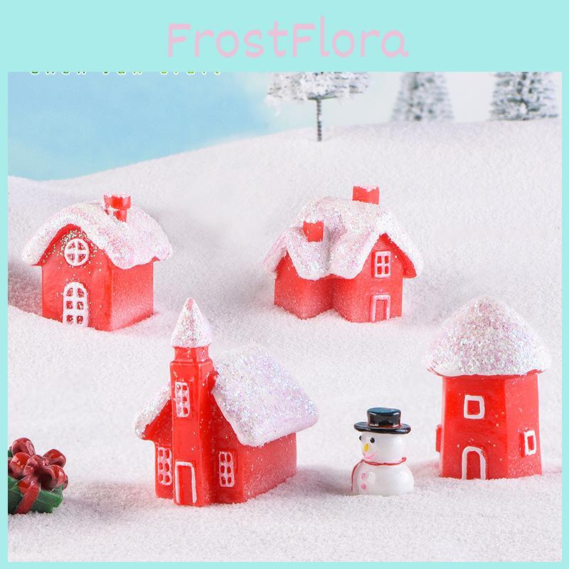 Festive Resin Snowy House Ornament Red Style Christmas Snowman Gift Decoration